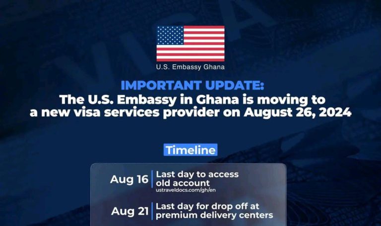 U.S. Embassy In Ghana Announces Changes In Its Visa Services Operations.